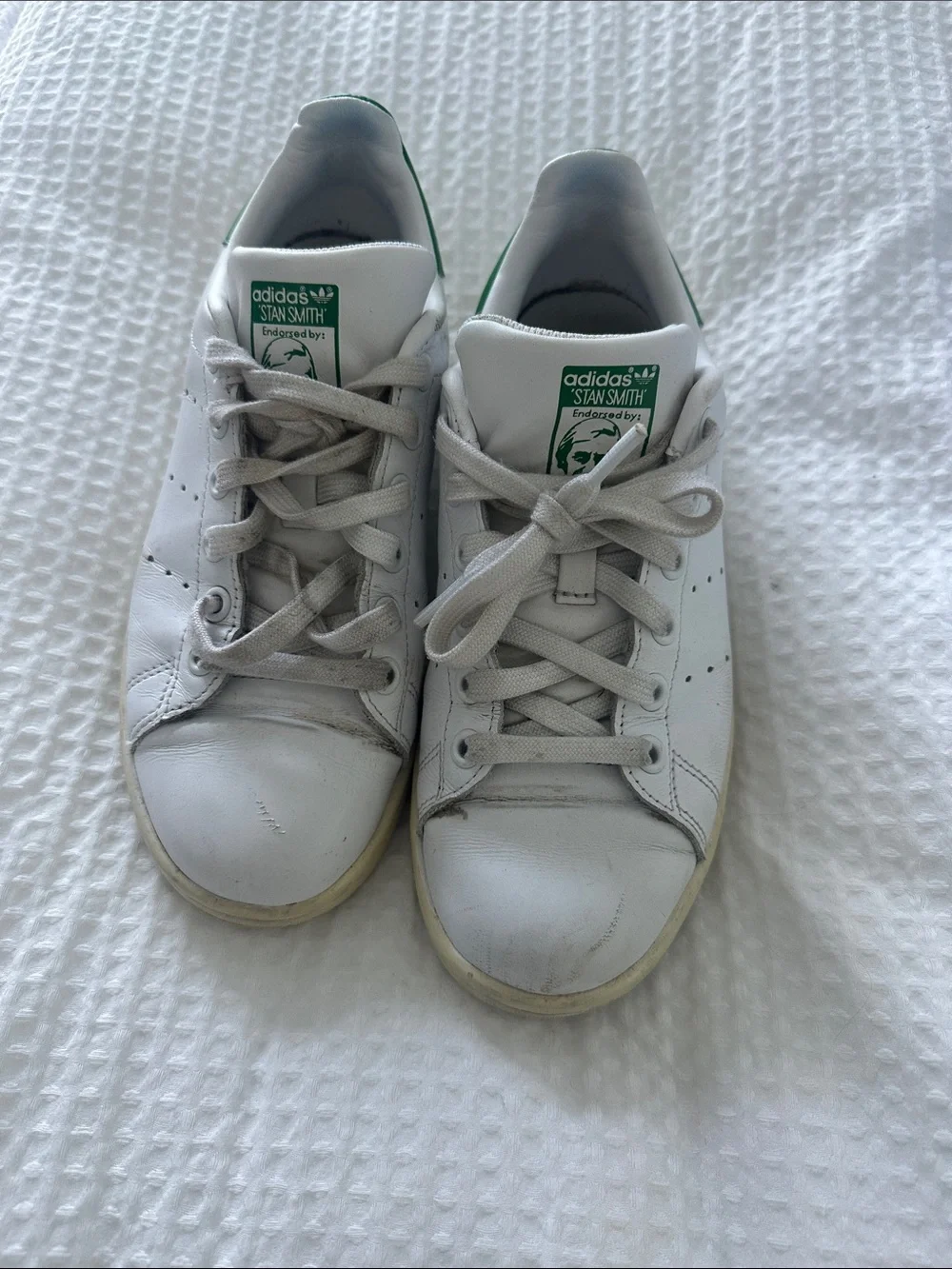 adidas Kids White Sneakers with Green Heel Tab